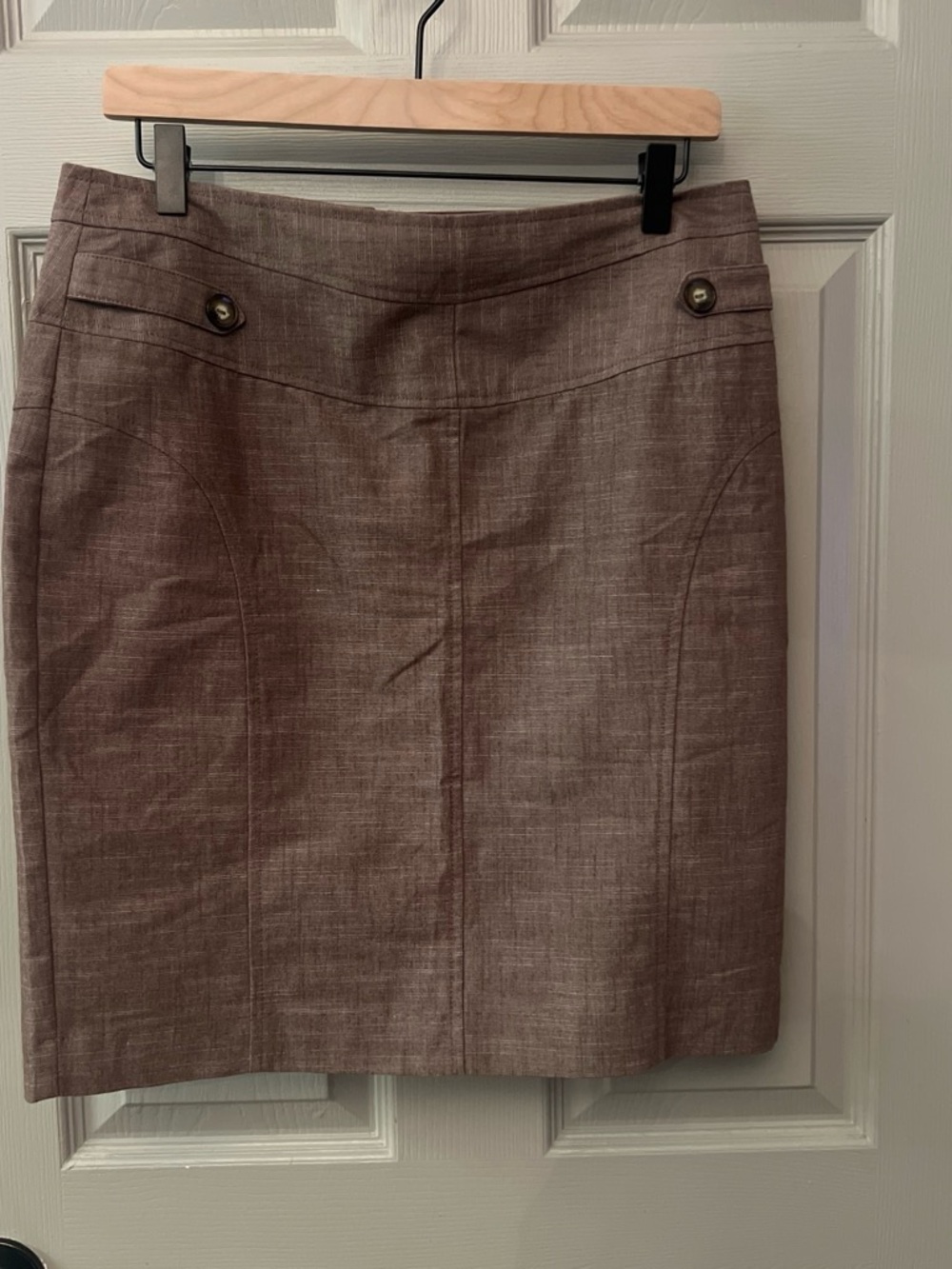 BCX Taupe-Brown Textured Pencil Skirt with Button Accents